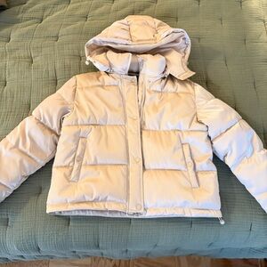 Beige Shiny Puffer Jacket (super puff liquid shine style)
